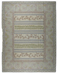 Vintage Aubusson Flat Weave Wool Rug, Lilac Grey Fern and Vine Stripe