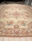 Vintage Aubusson Flat Weave Wool Rug, Louis XV Rosette Medallion