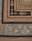 Vintage Aubusson Flat Weave Wool Rug, Neoclassical Compass Medallion