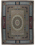 Vintage Aubusson Flat Weave Wool Rug, Neoclassical Compass Medallion