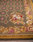 Vintage Aubusson Flat Weave Rug, Olive Green Star Lattice