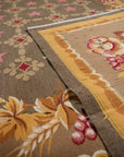 Vintage Aubusson Flat Weave Rug, Olive Green Star Lattice