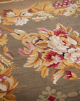 Vintage Aubusson Flat Weave Rug, Olive Green Star Lattice