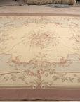 Vintage Aubusson Flat Weave Wool Rug, Pastel Rose Bouquet
