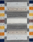 Isolated view of Classic Gabbeh Multicolor Hand Knotted Wool Rug, showcasing its vibrant and geometric design.