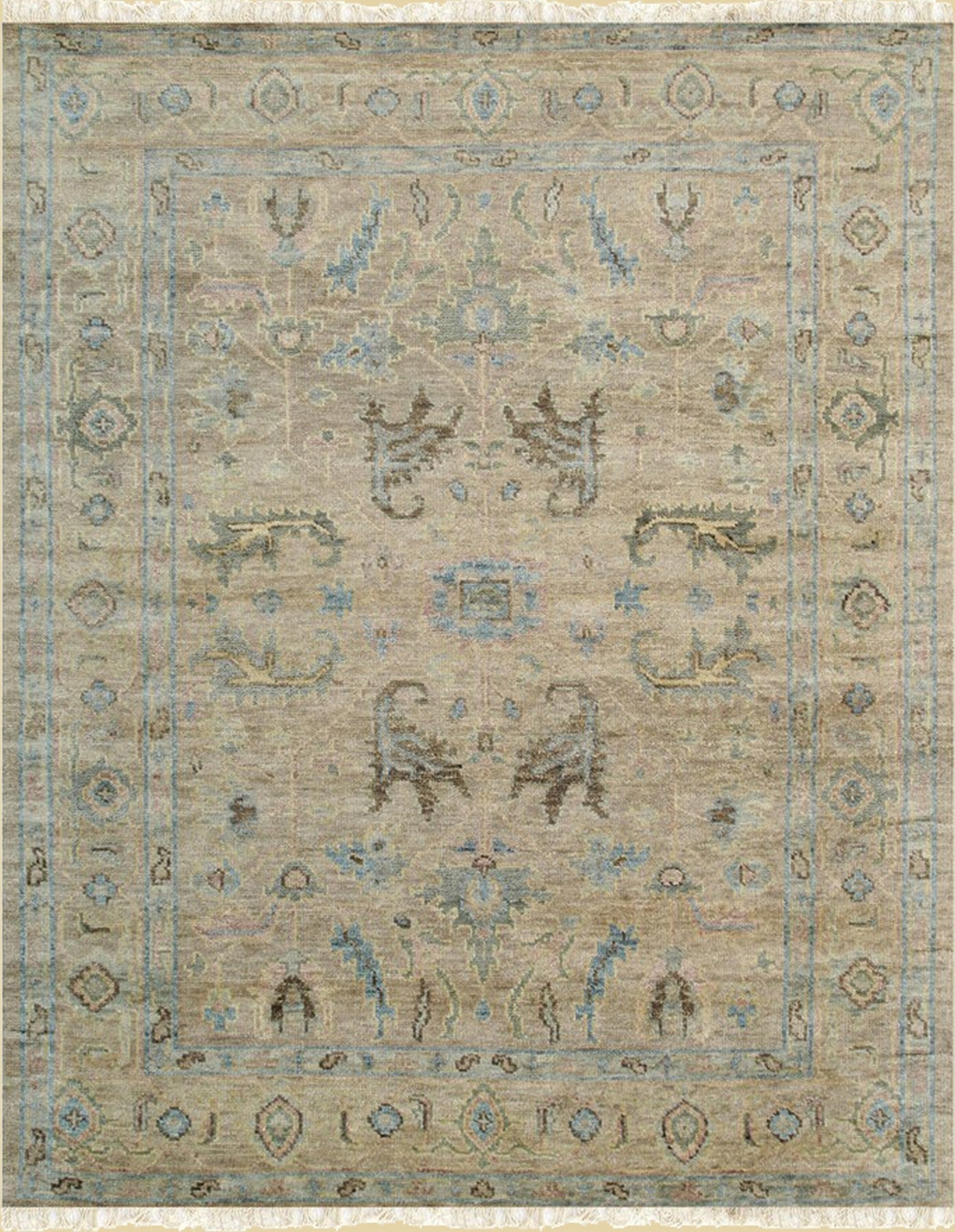 Hand-knotted rug cost guide - Captivating Traditional Beige hand-knotted wool rug, 8x10, the median priced hand-knotted wool rug at eorugs.com