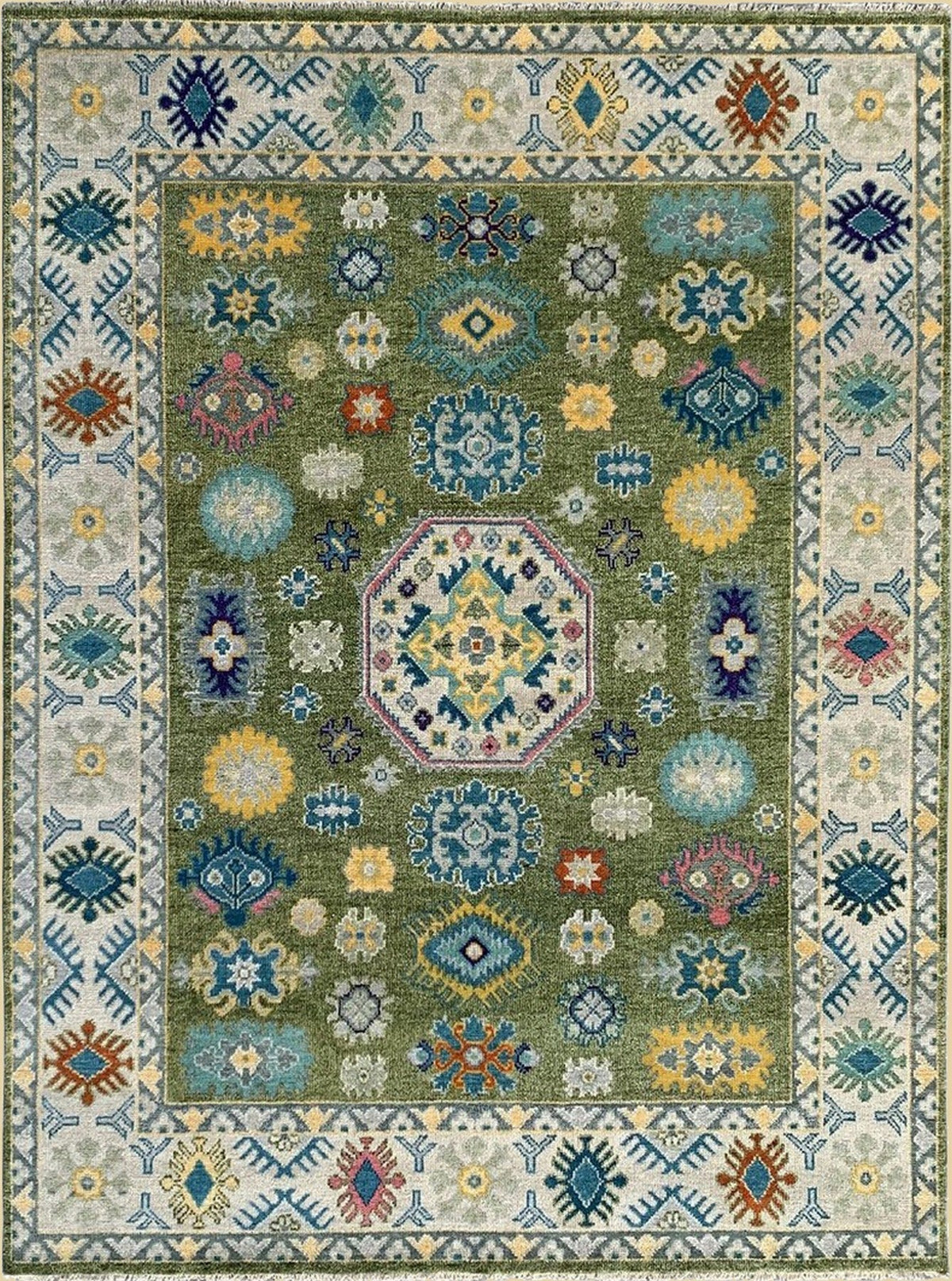 Green rugs - Inviting Kazak Light Green hand knotted wool rug in sage, 6x9 through 10x14, at eorugs.com
