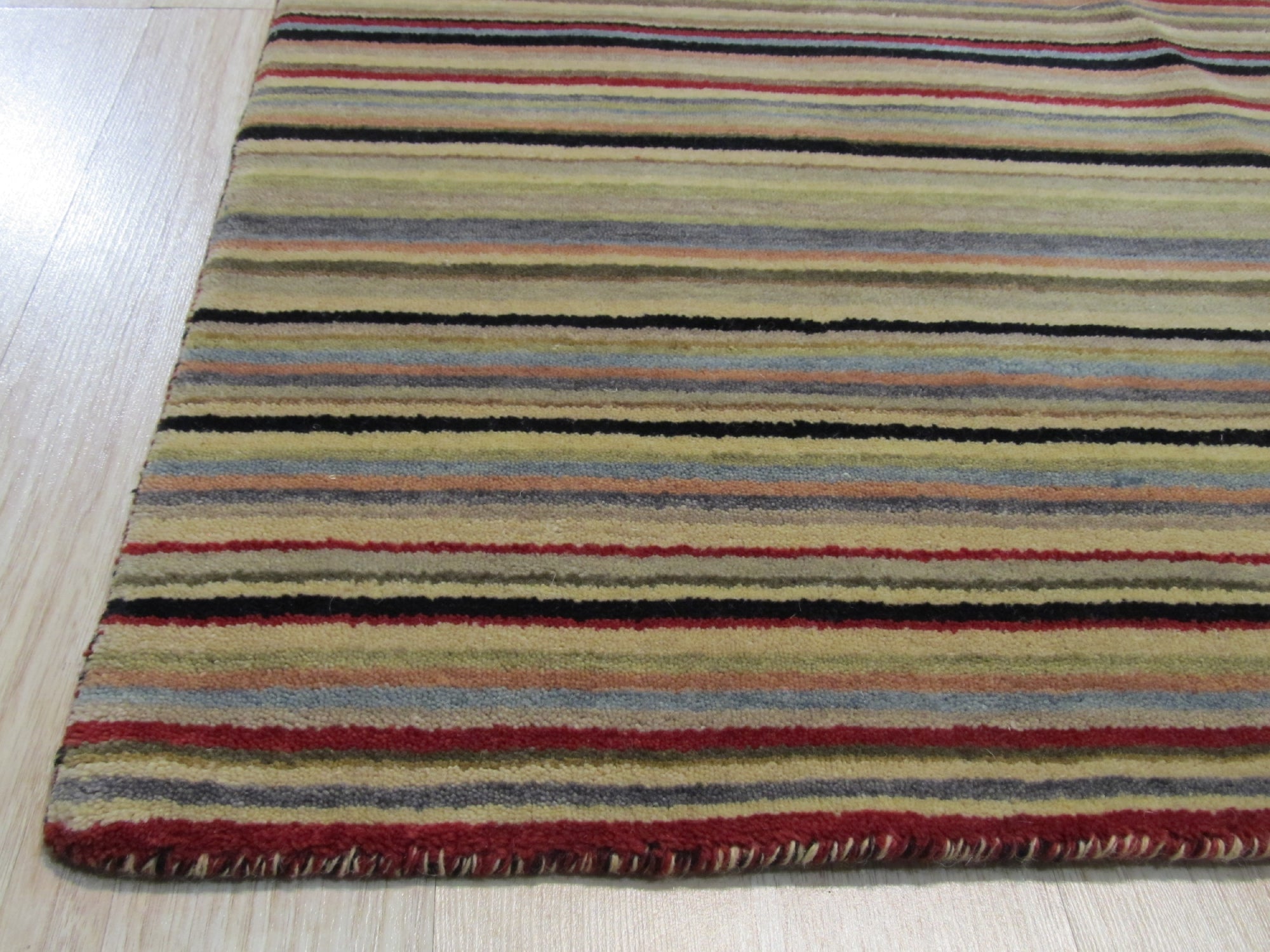 Multicolor striped handmade wool runner rug 2 x 6 detail