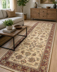 Beautiful Maya Ivory Hand Knotted Wool Rug styled in a modern living room - area rug lifestyle photo