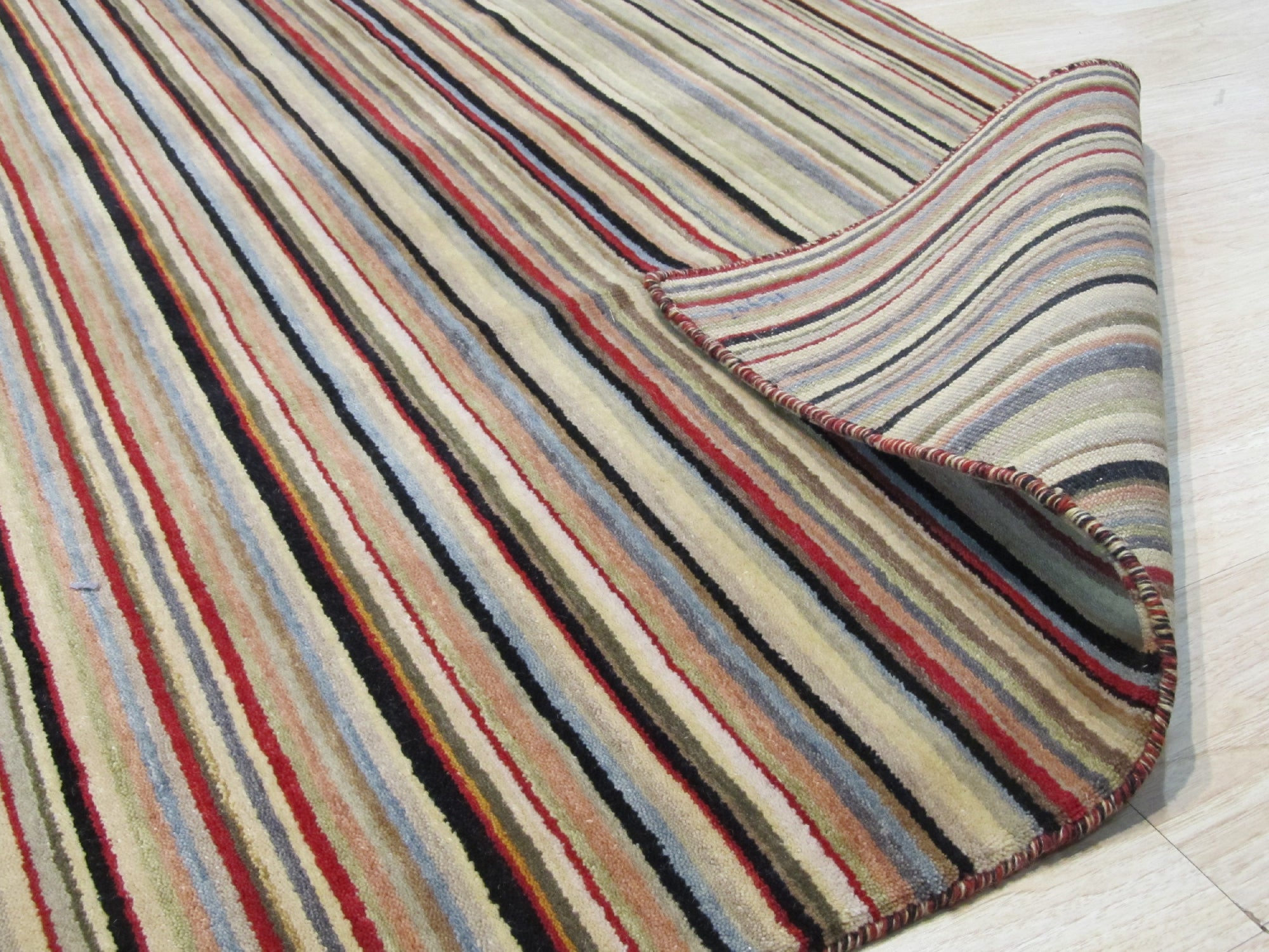 Multicolor striped handmade wool runner rug 2 x 6 detail
