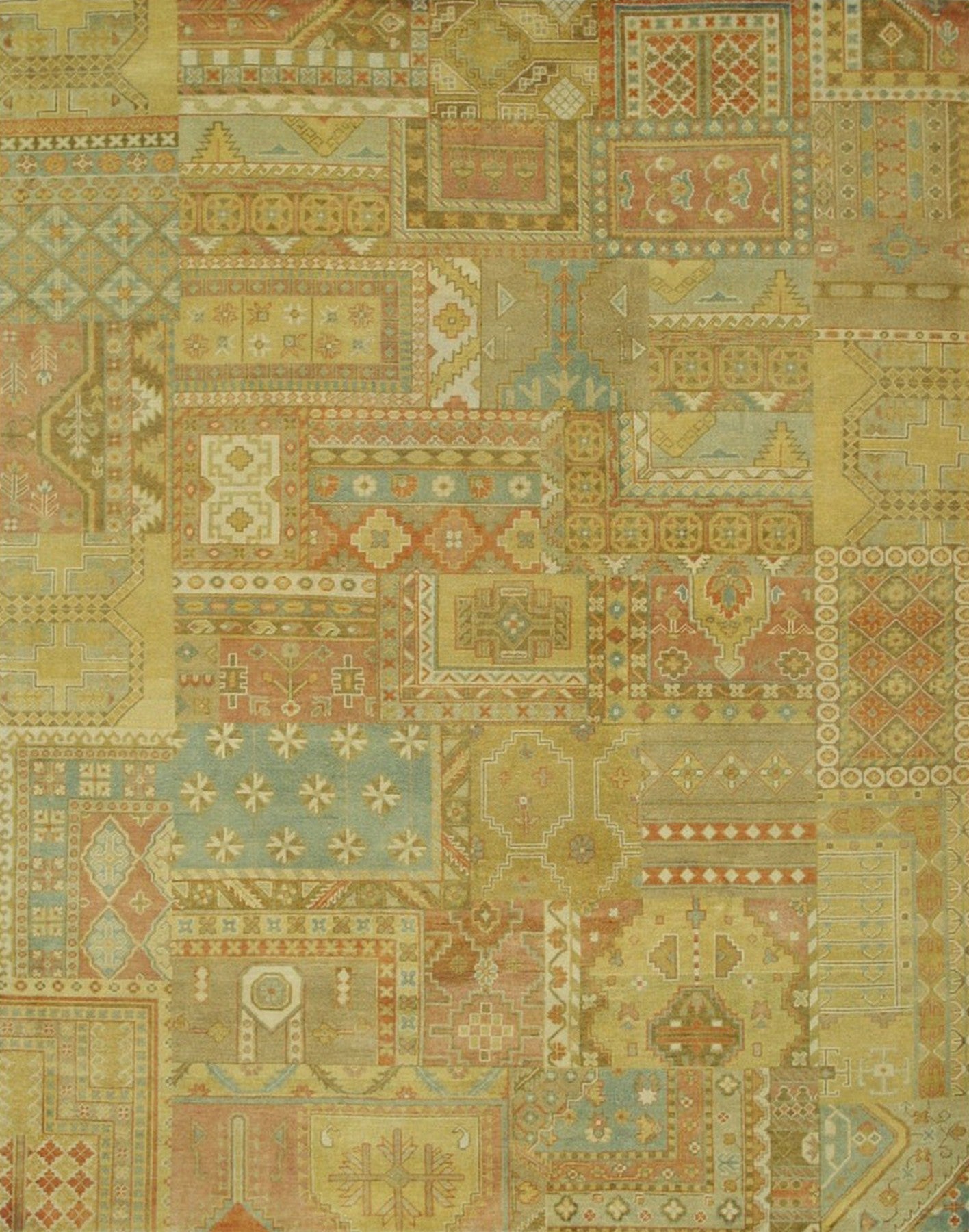 Vibrant Patchwork Agra Traditional Handmade Wool Masterpiece Rug