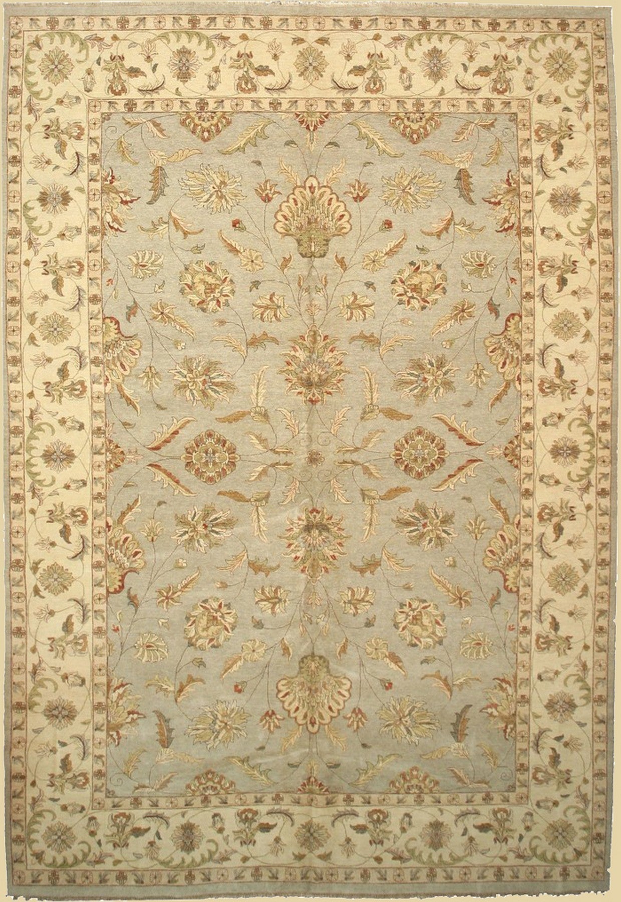 Isolated view of Timeless Oriental Multicolor Hand Knotted Wool Rug, showcasing its intricate floral and geometric design in a vibrant palette.