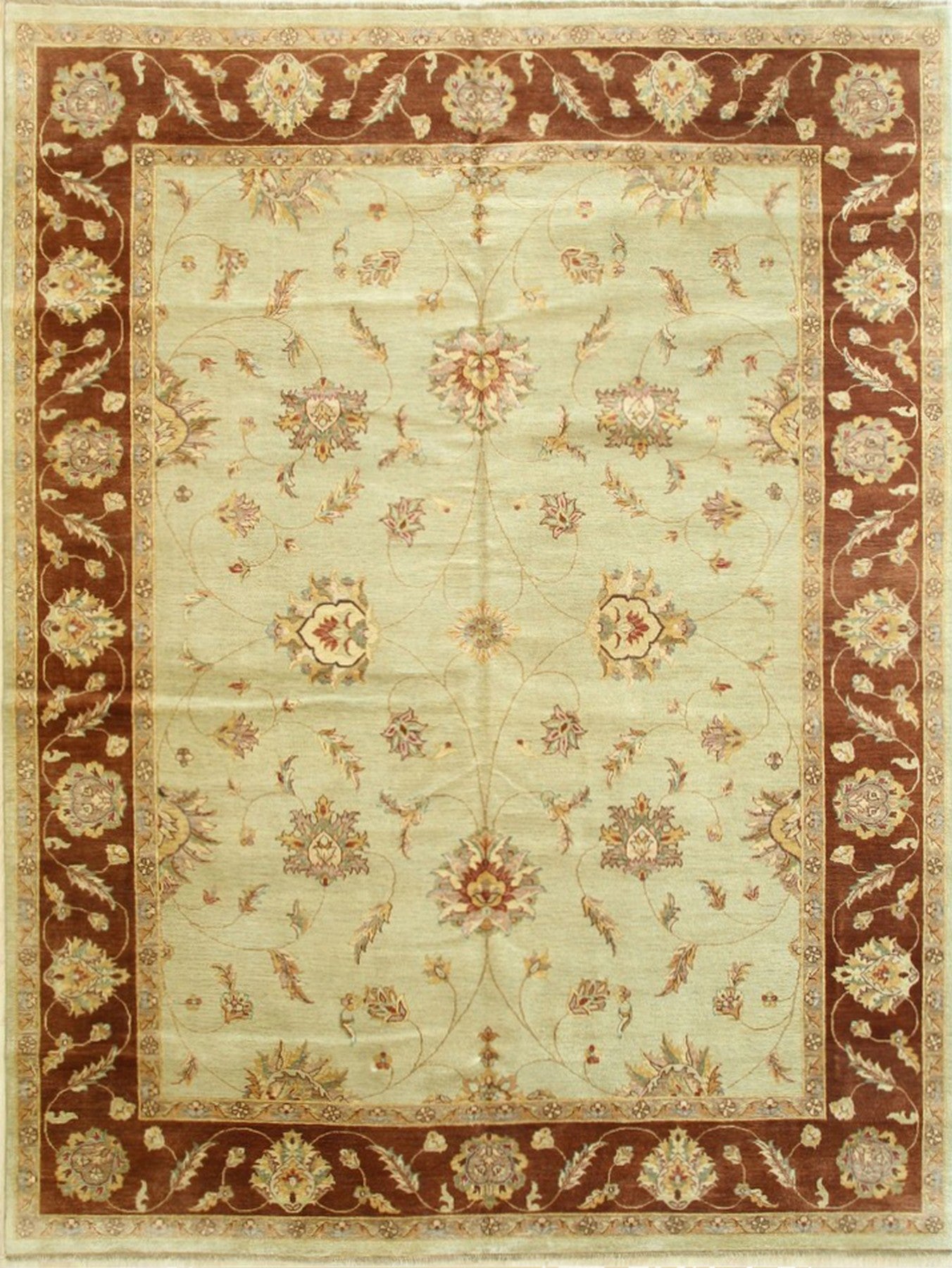 Vintage Floral Sage and Maroon Rug