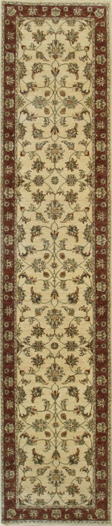 Ivory & Red Hand Knotted Oriental Agra Rug