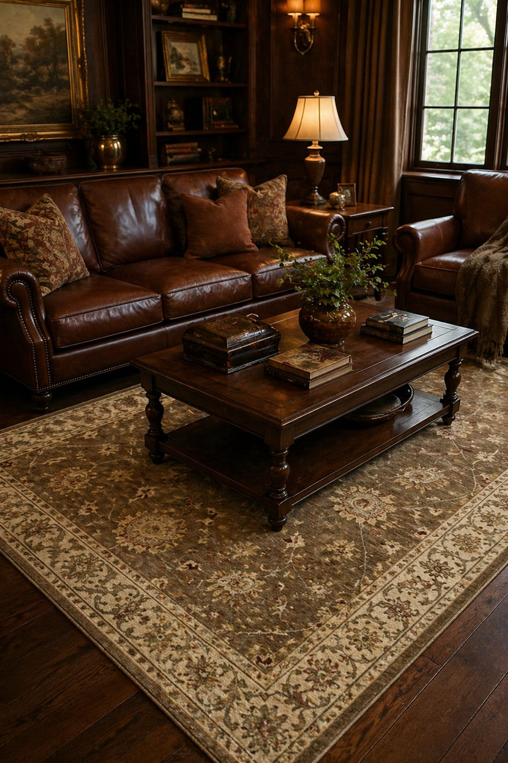 Laine Agra Brown Hand Knotted Wool Rug styled in a modern living room - area rug lifestyle photo