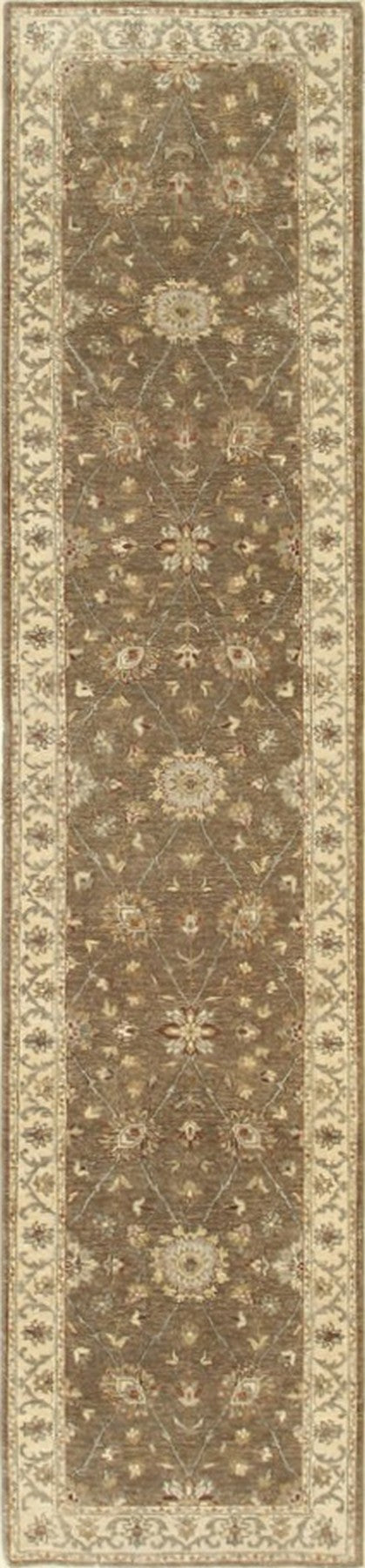 Isolated view of Laine Agra Brown Hand Knotted Wool Rug, showcasing its intricate, traditional Agra design in warm, earthy brown tones.