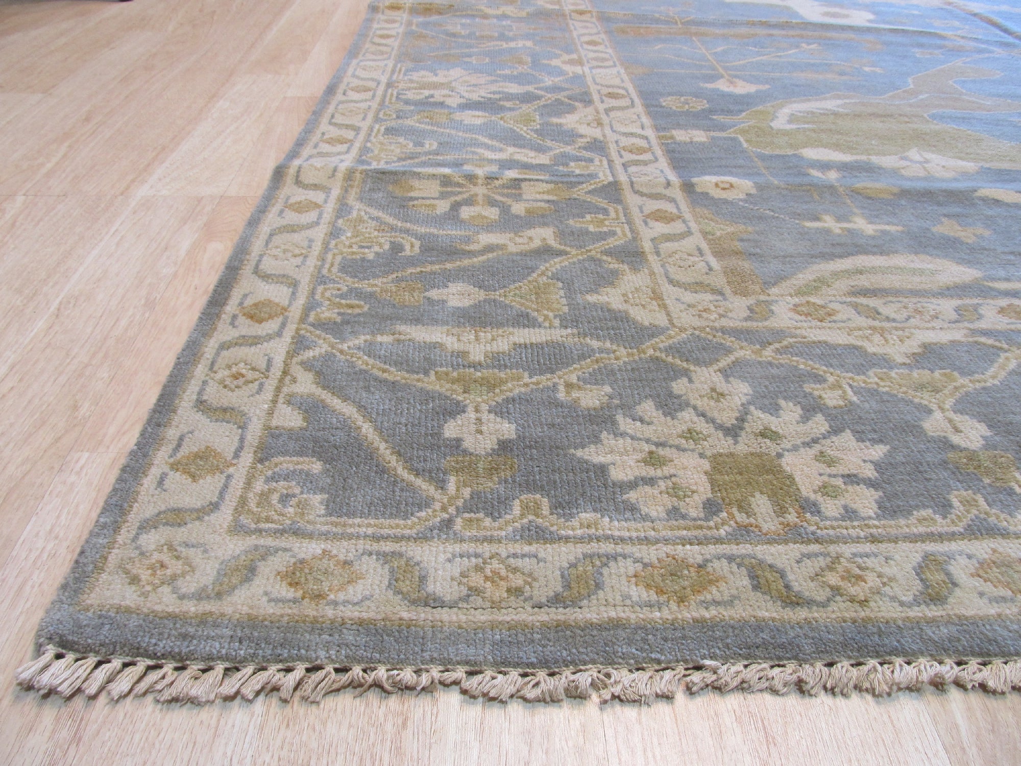 Powder Blue & Gold Hand Knotted Oushak Rug