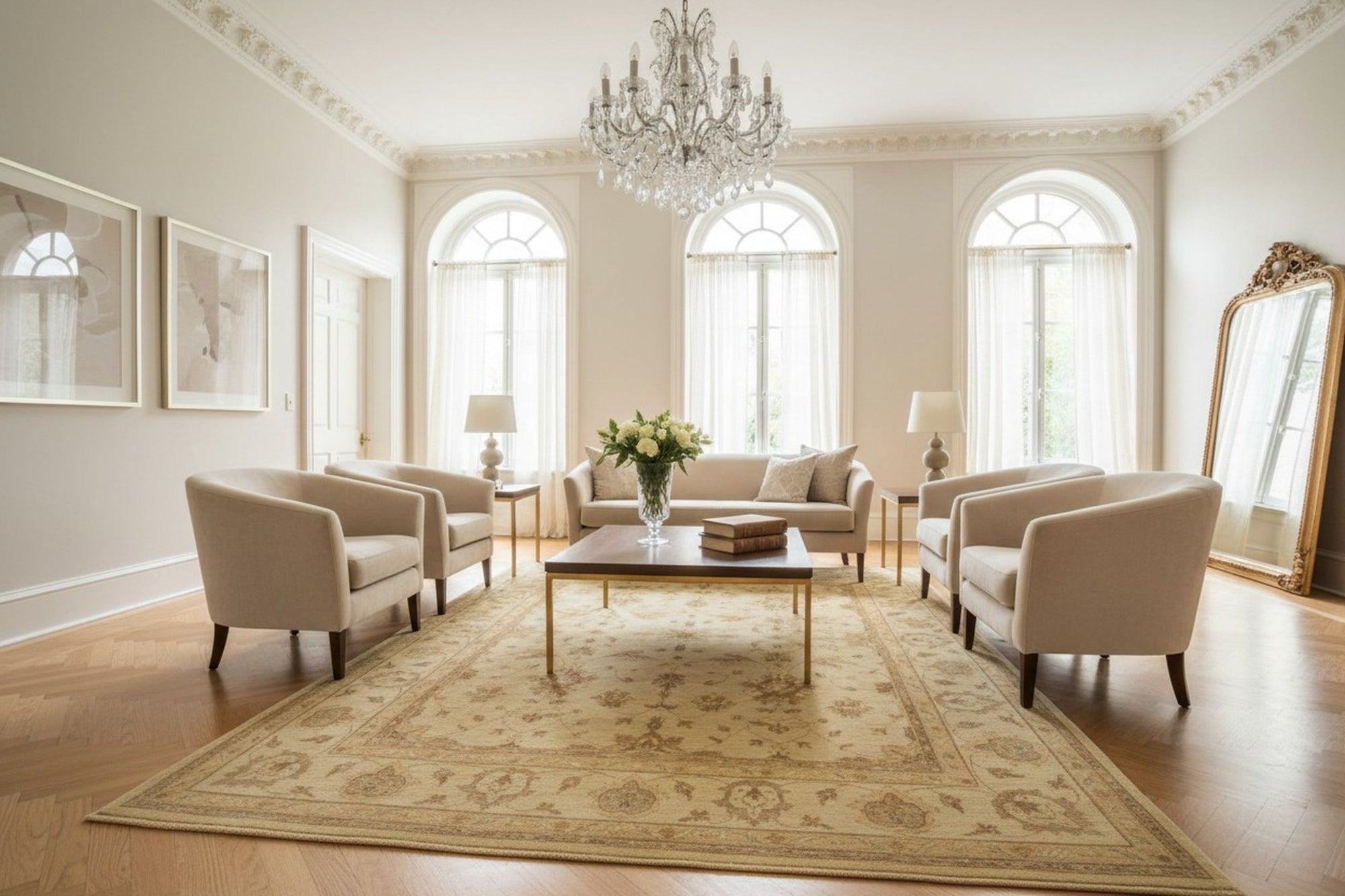 Beige Peshawar traditional oriental hand-knotted wool area rug