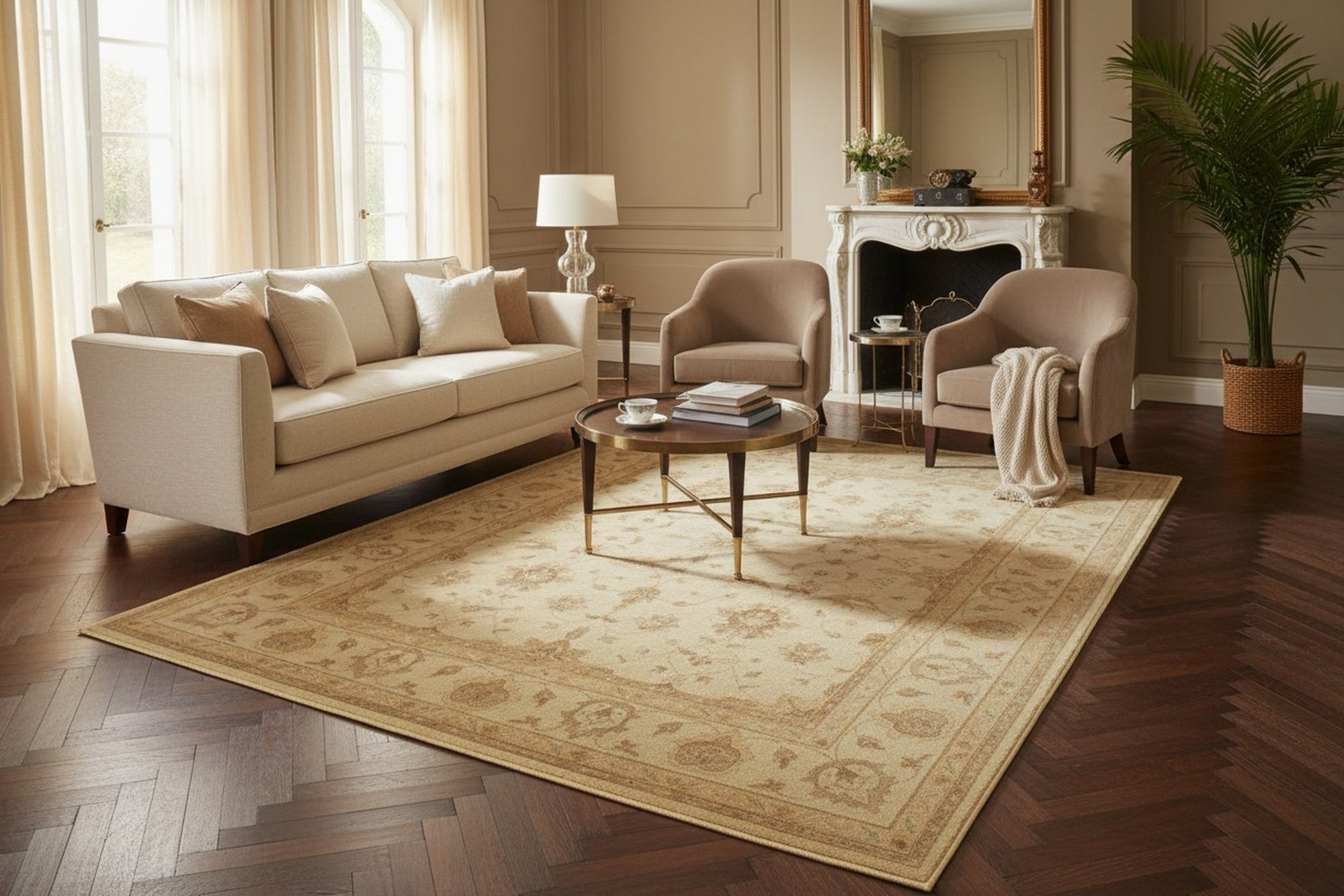 Beige Peshawar traditional oriental hand-knotted wool area rug