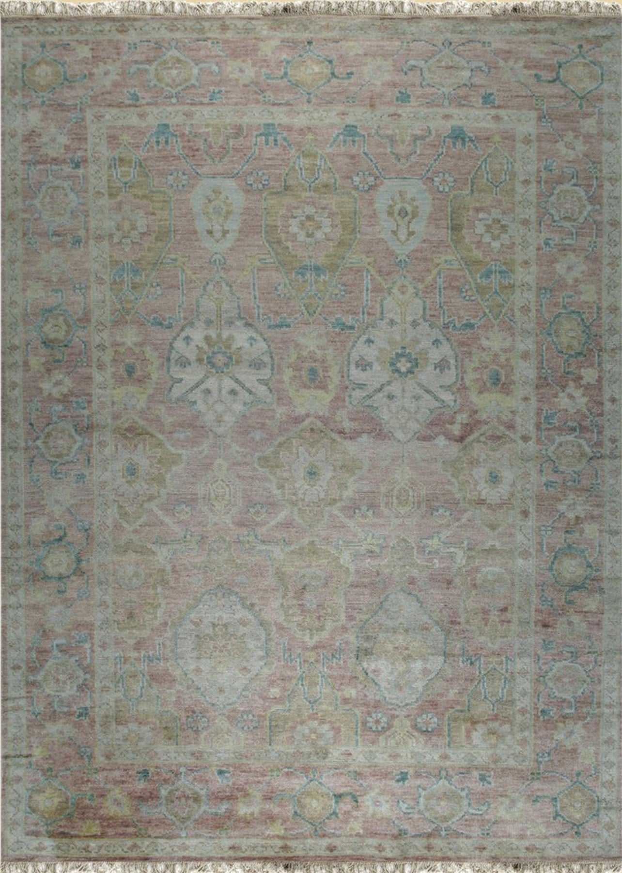 Elegant Pink Oushak Wool Rug