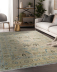 Captivating Traditional Beige Hand Knotted Wool Rug, beige wool rug with intricate traditional patterns, showcased in a bright living room setting.