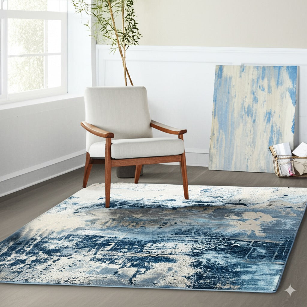 Teal Galaxy Handloomed Wool Rug - additional view