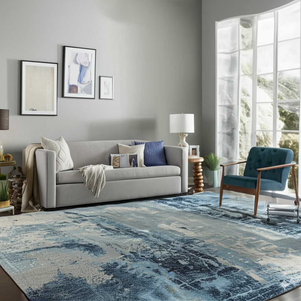 Teal Galaxy Handloomed Wool Rug - additional view