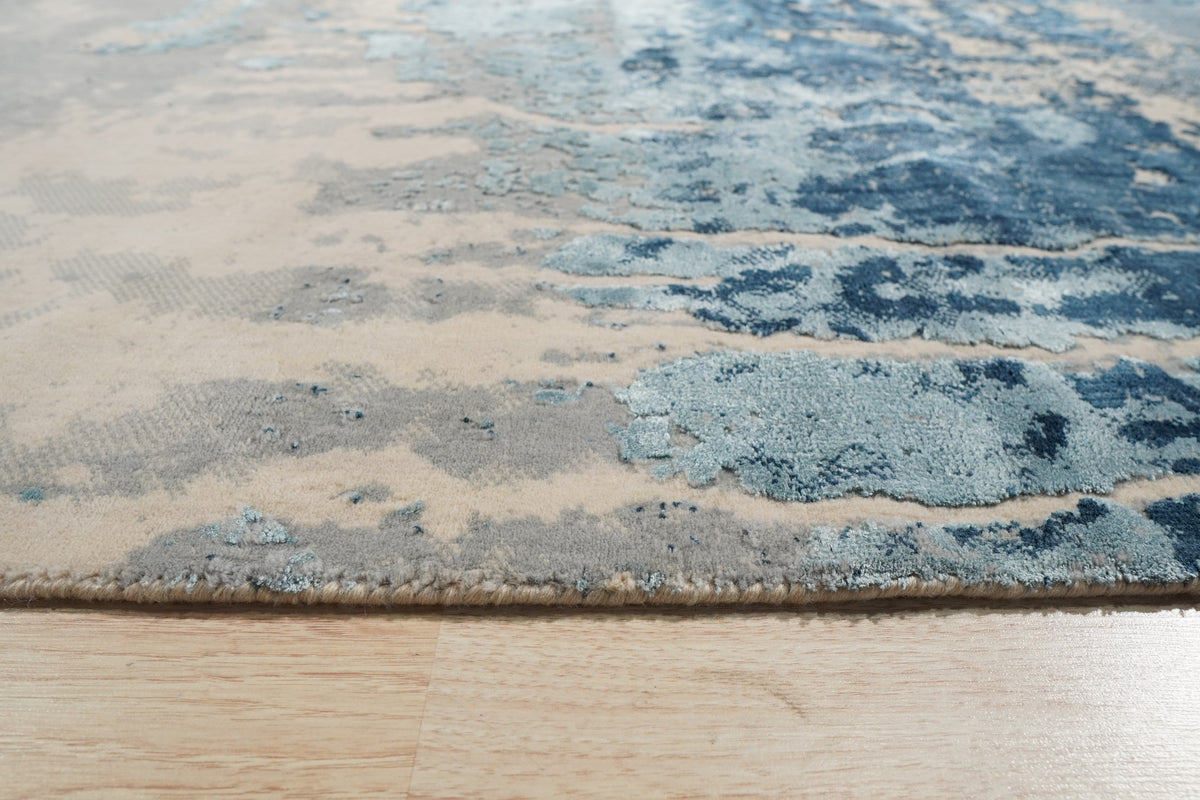 Hand-Knotted Wool Ivory / Dark Teal Modern Transitional Hand Crafted Rug