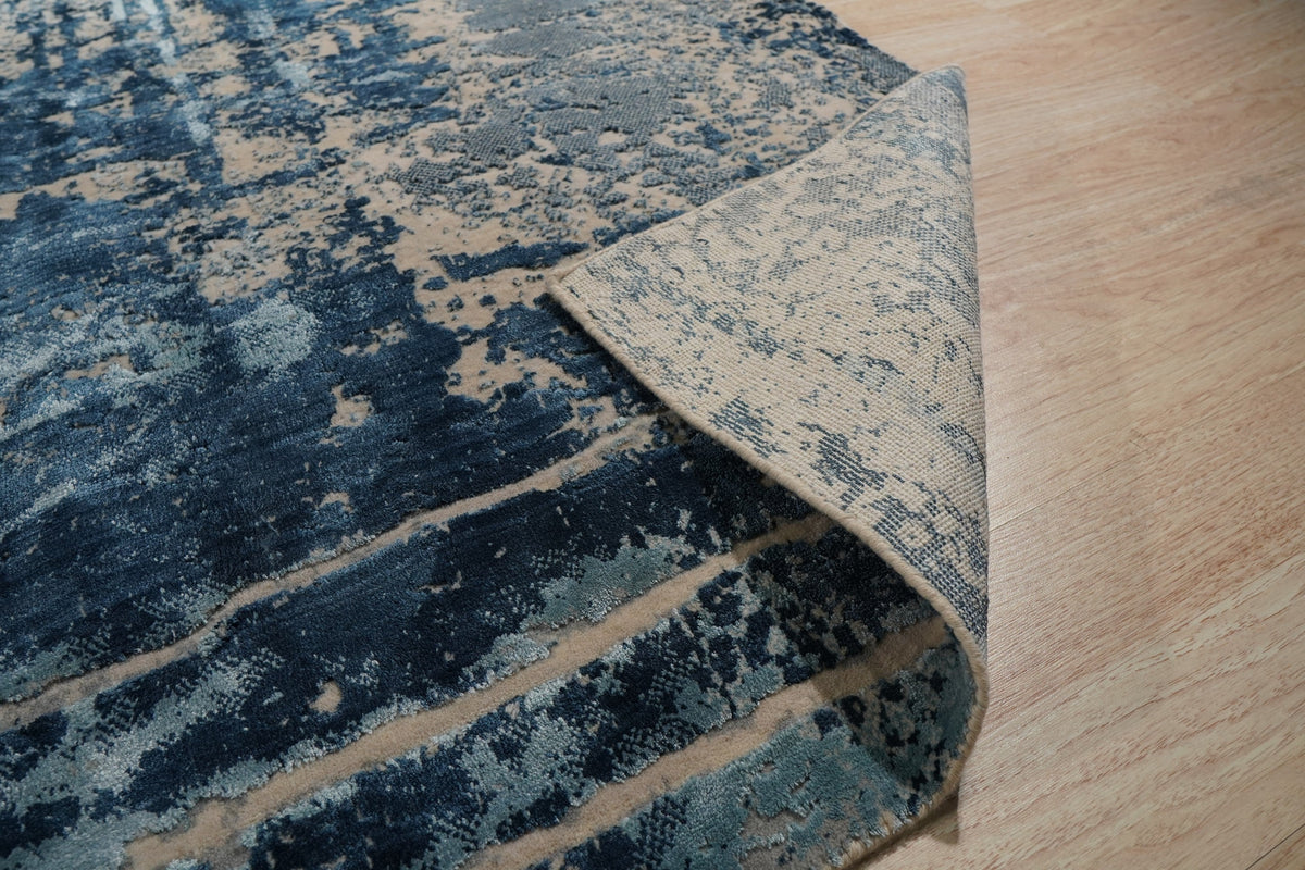 Hand-Knotted Wool Ivory / Dark Teal Modern Transitional Hand Crafted Rug