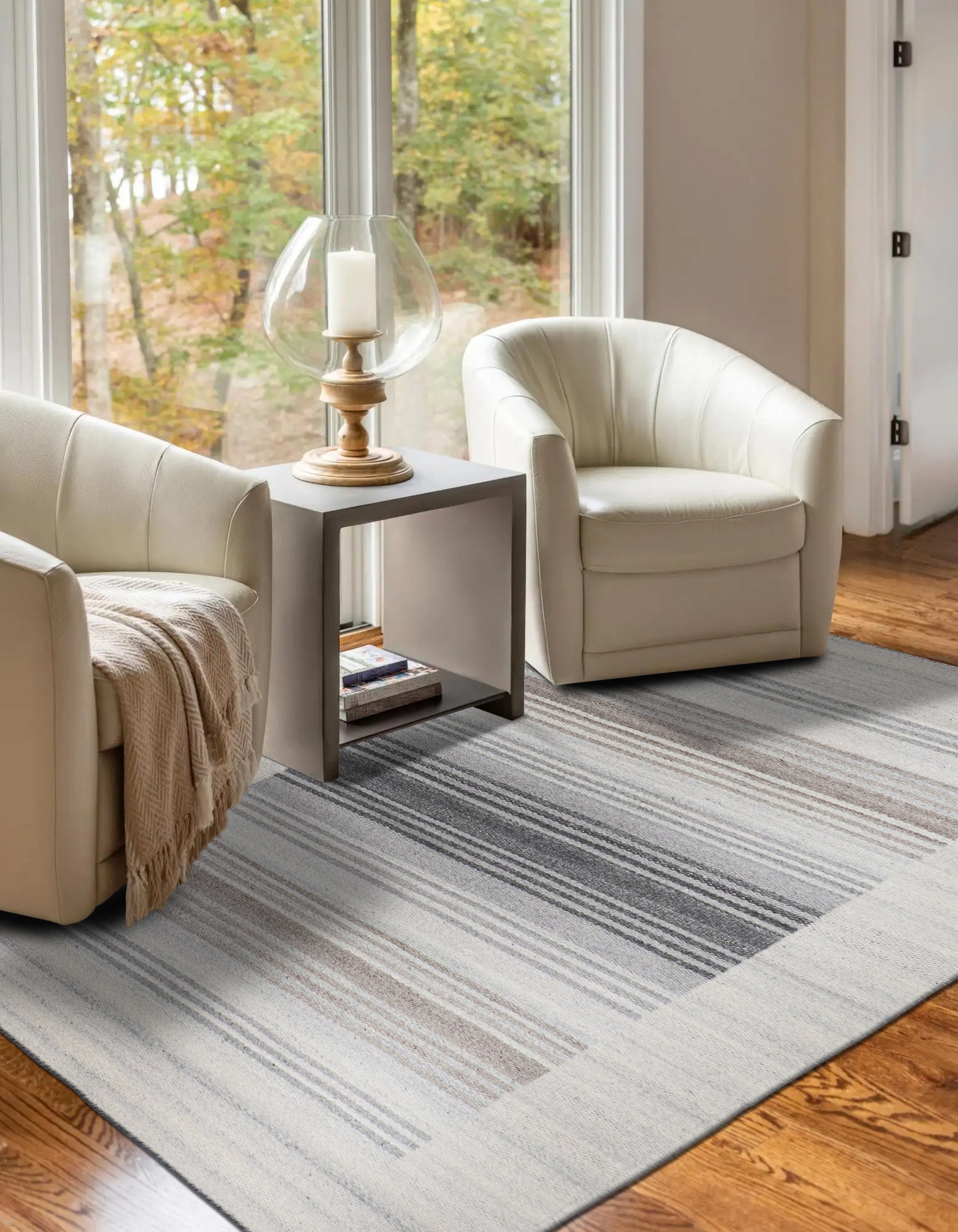 Classic Artistic Gray Flatweave Wool &amp; Viscose Rug