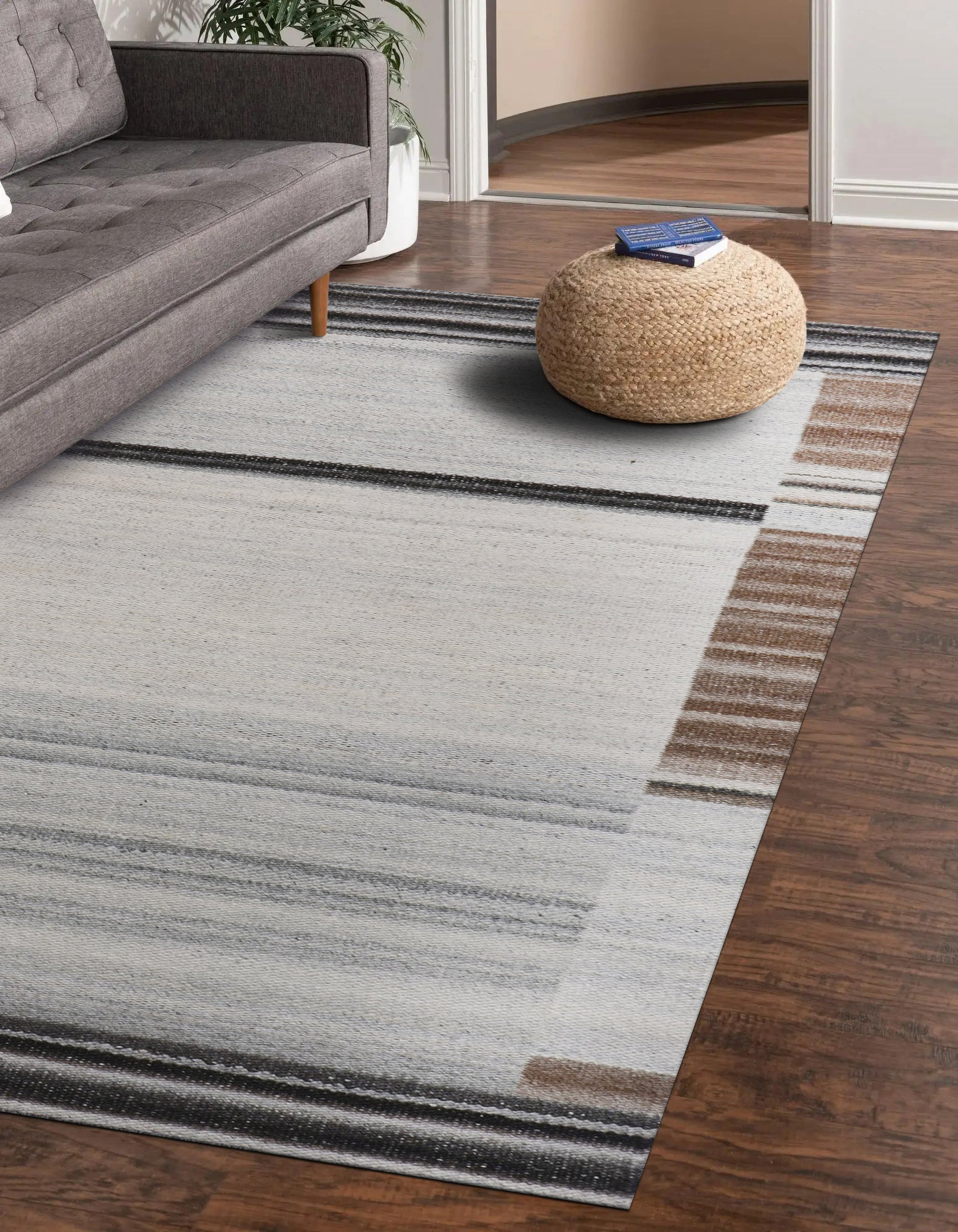 Reversible Stripes Handmade Wool and Viscose Durry Rug