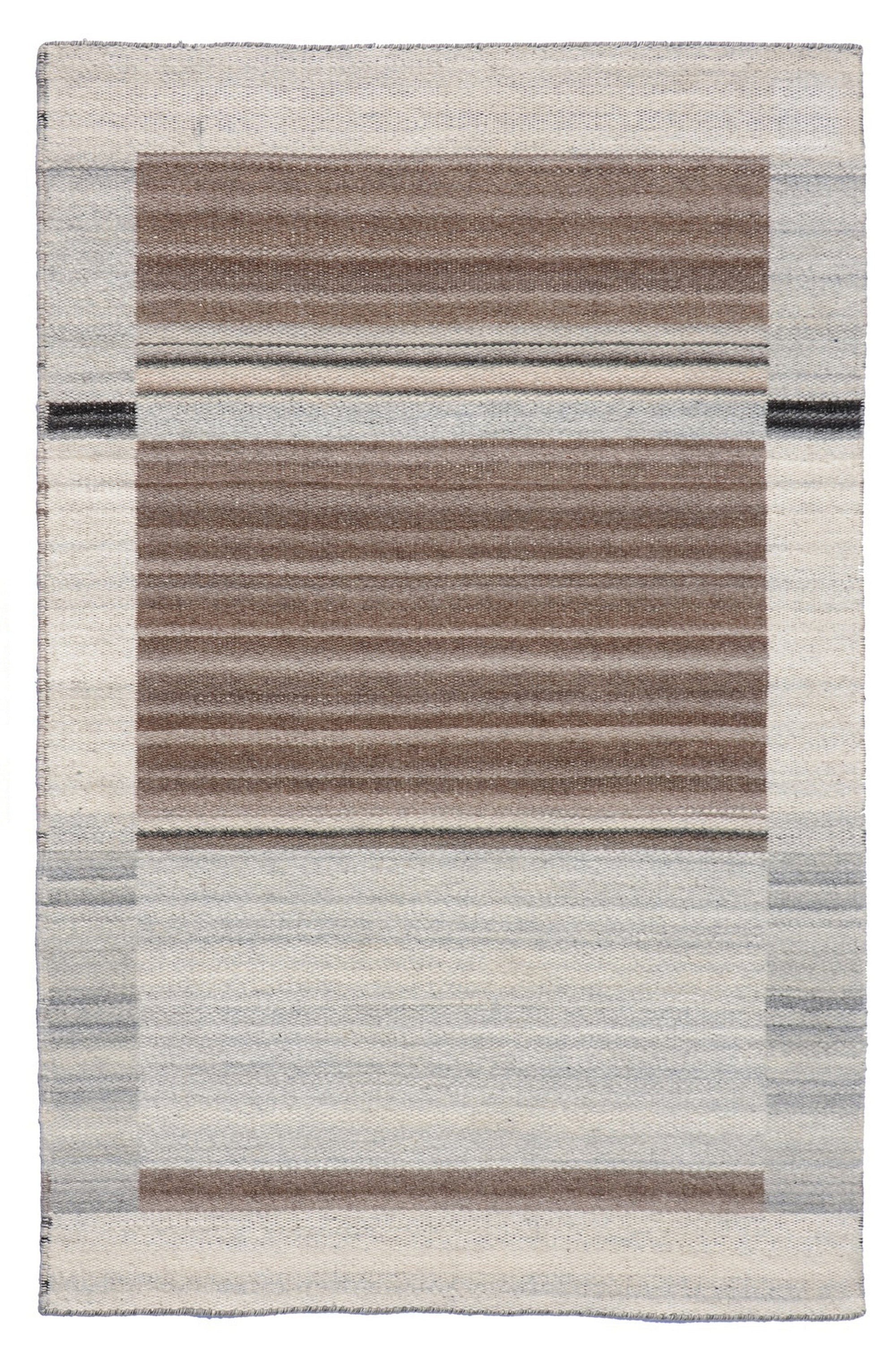 Reversible Stripes Handmade Wool and Viscose Durry Rug