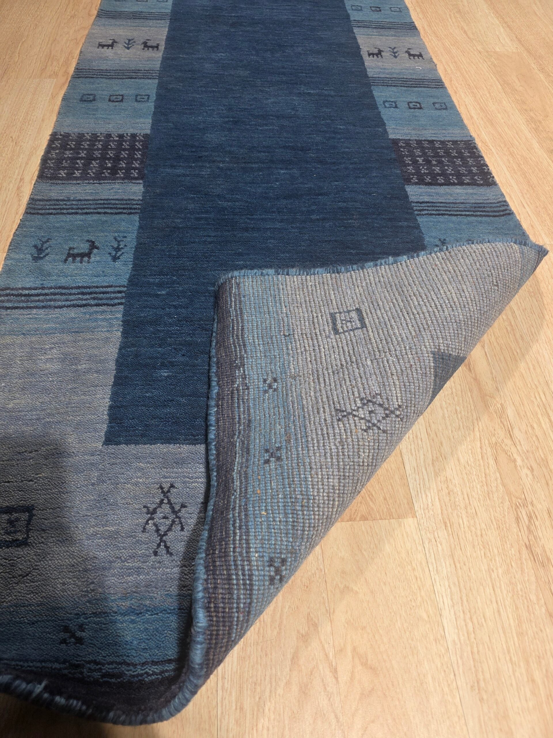 Handloomed Blue Gabbeh Tribal Wool Area Rug - view 3