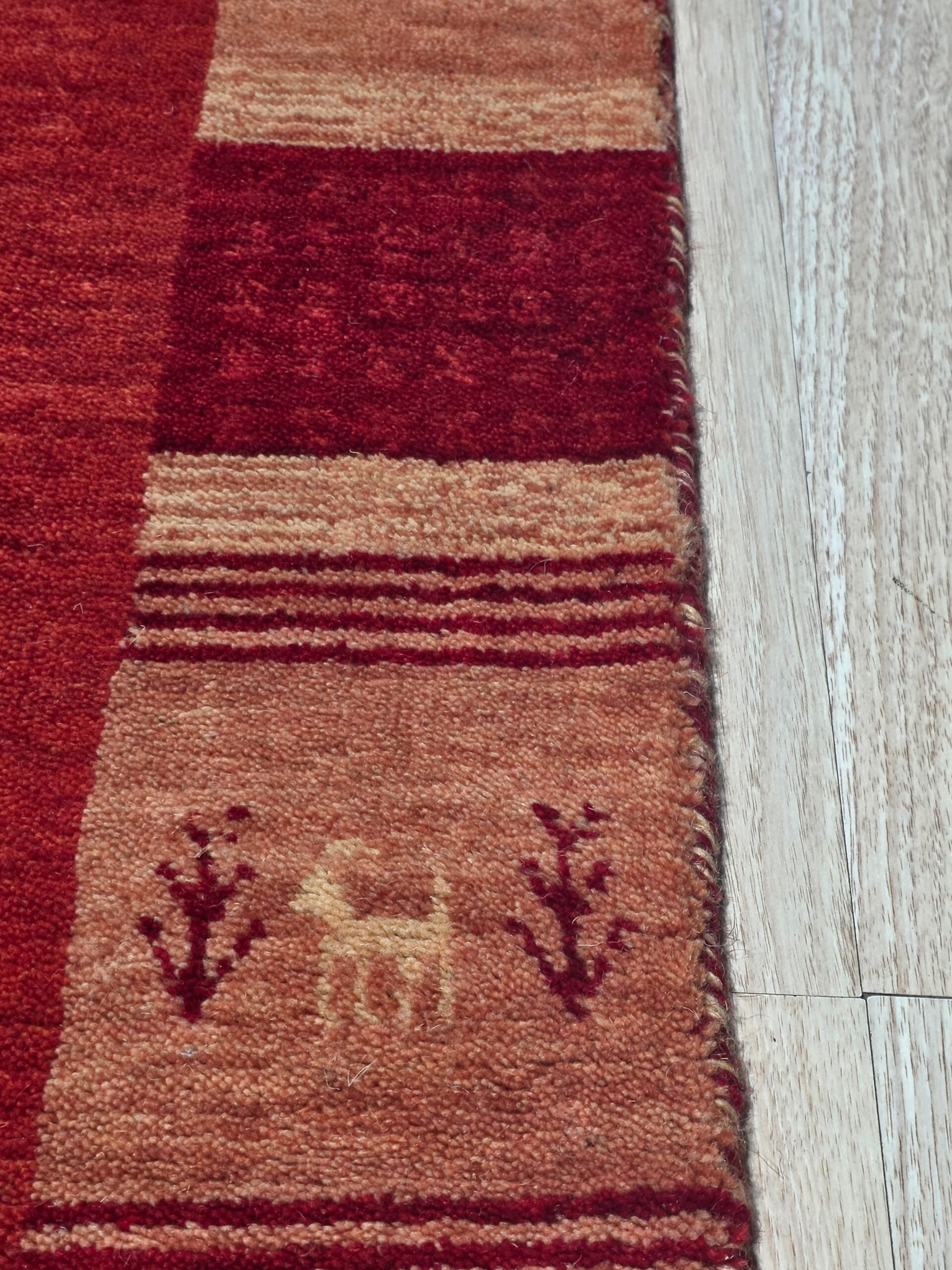 Handloomed Red Gabbeh Tribal Wool Area Rug - view 2
