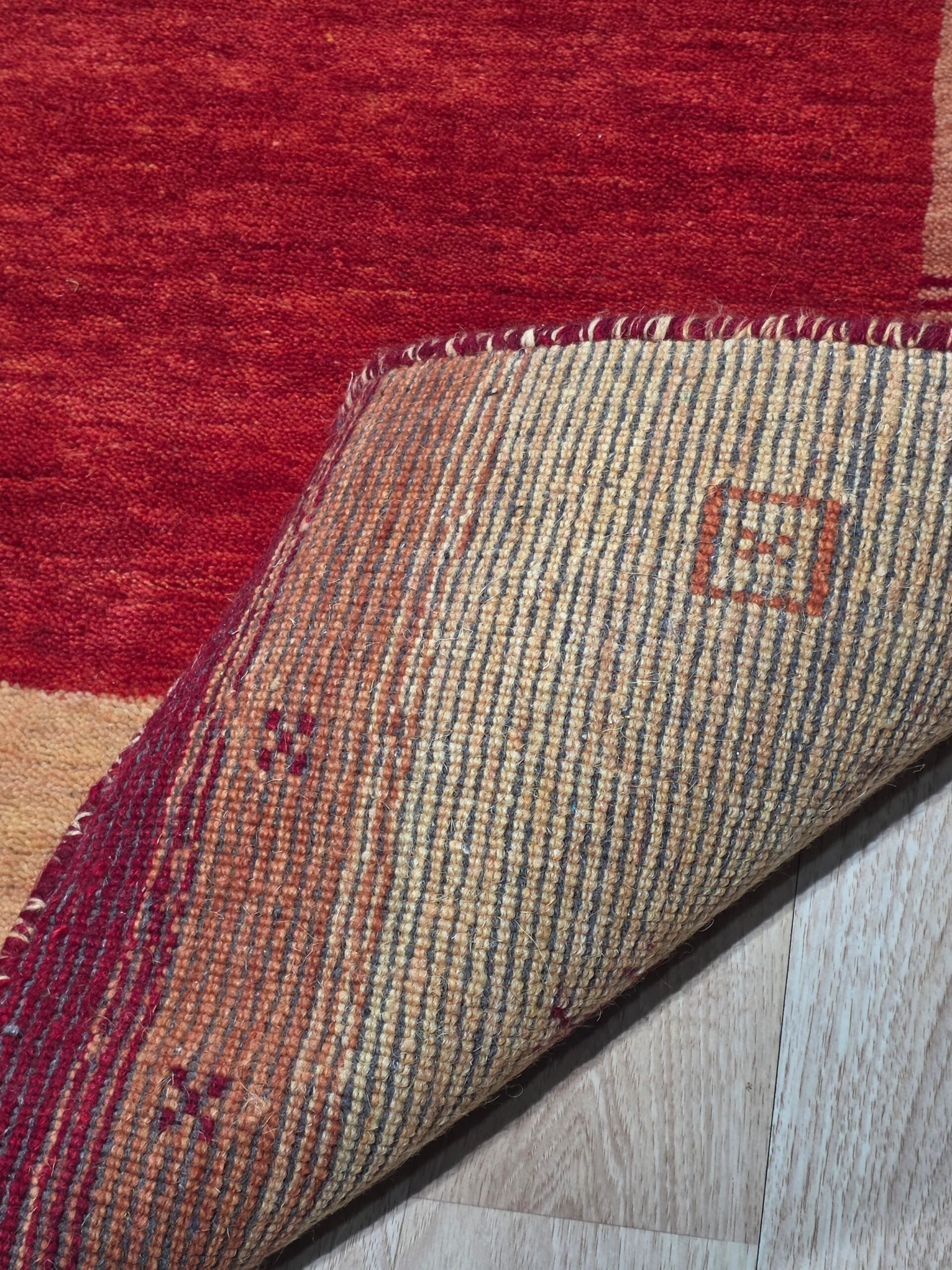 Handloomed Red Gabbeh Tribal Wool Area Rug - view 5