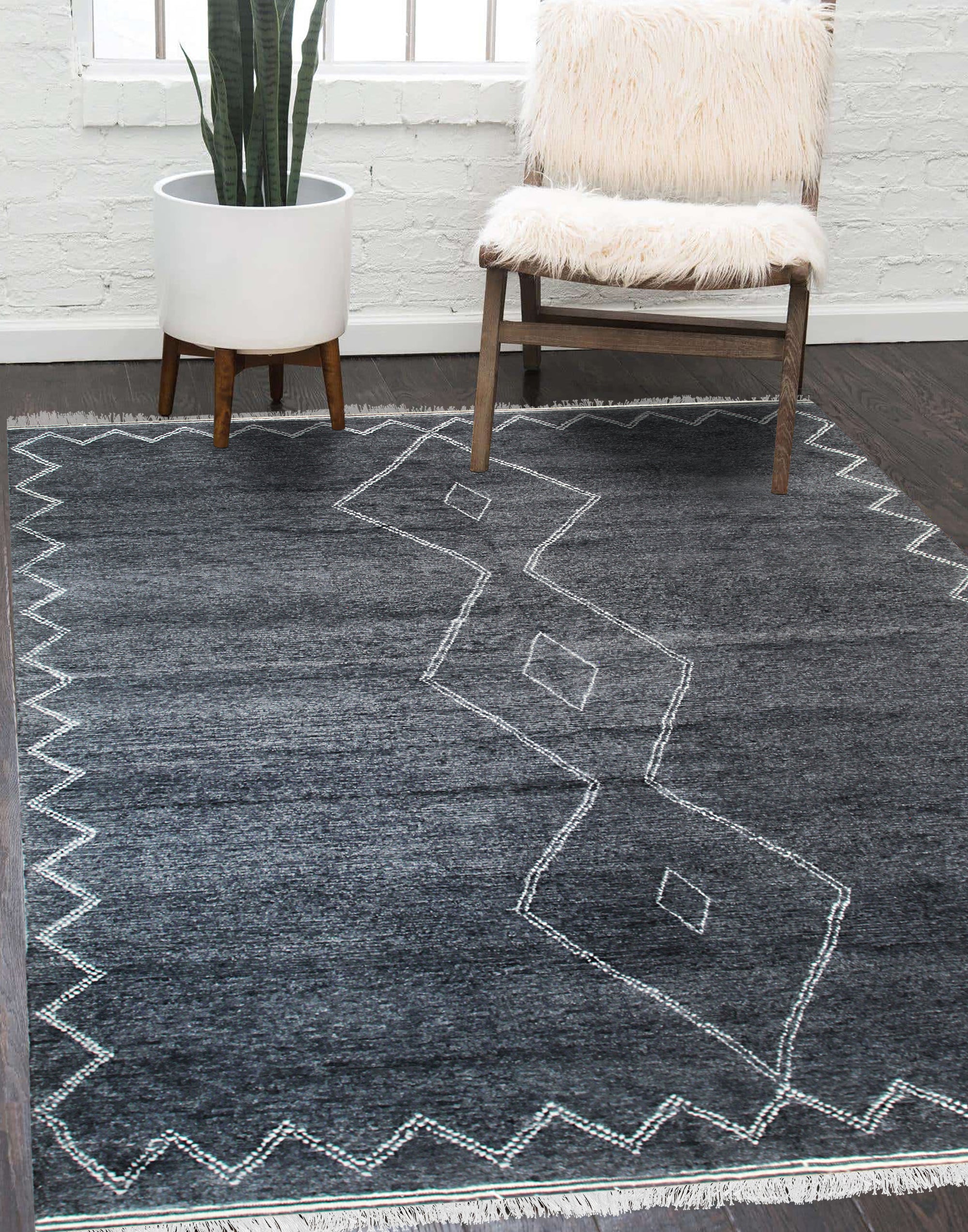 Talia Moroccan Charcoal Hand Knotted Wool Rug