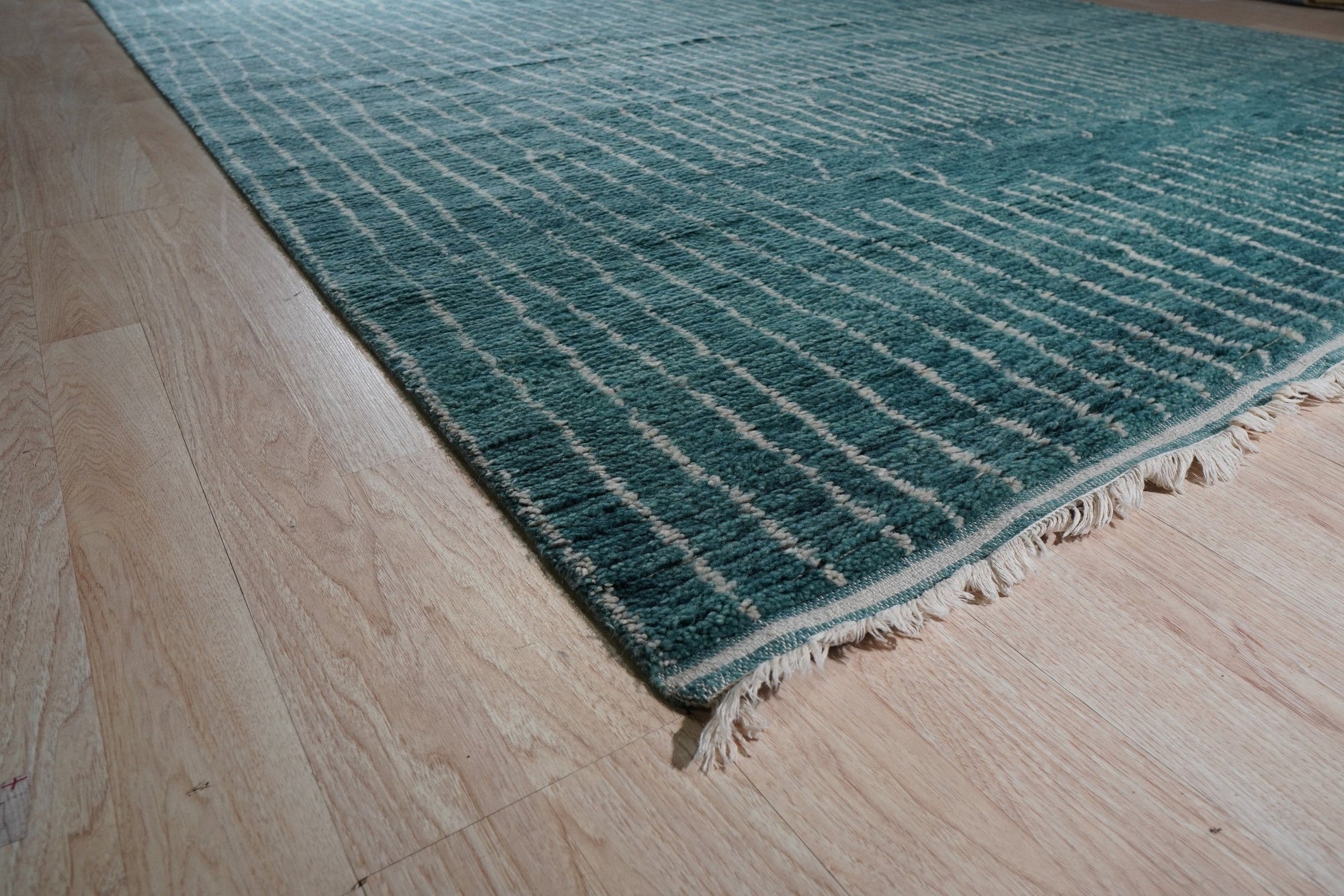 Charming Moroccan Handmade Wool Green Rug