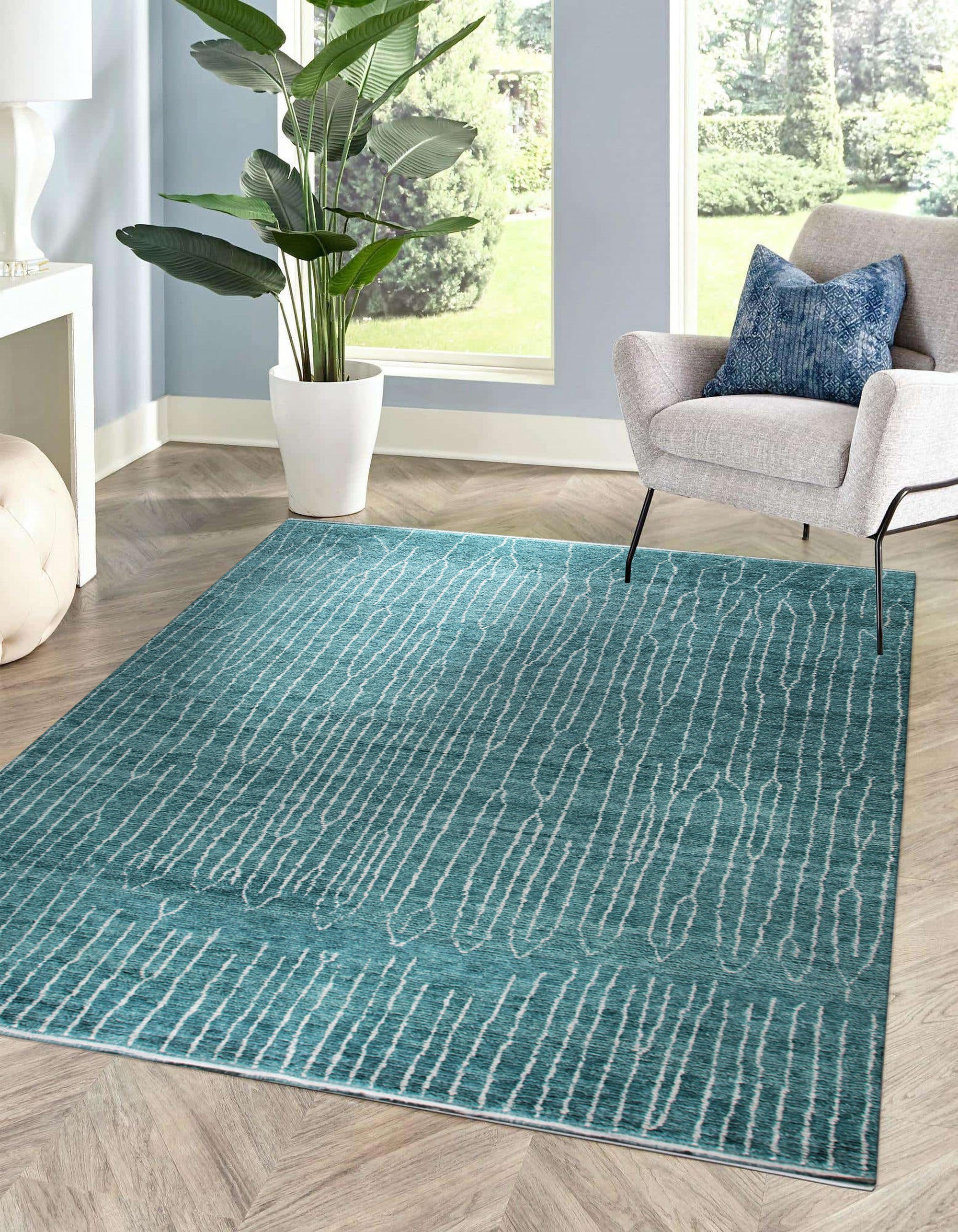 Lush Moroccan Green Hand Knotted Wool Rug