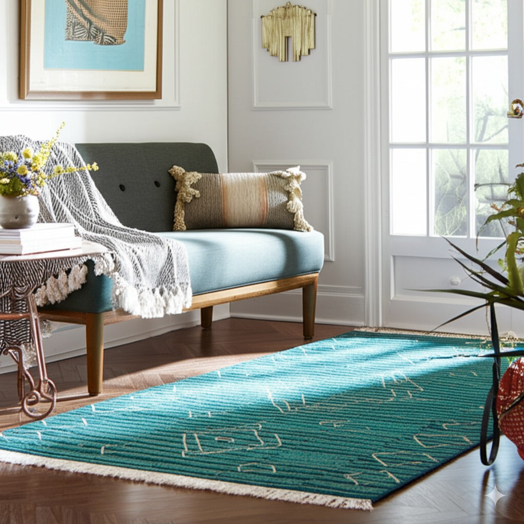 Exquisite Moroccan Handmade Wool Green Rug - additional view