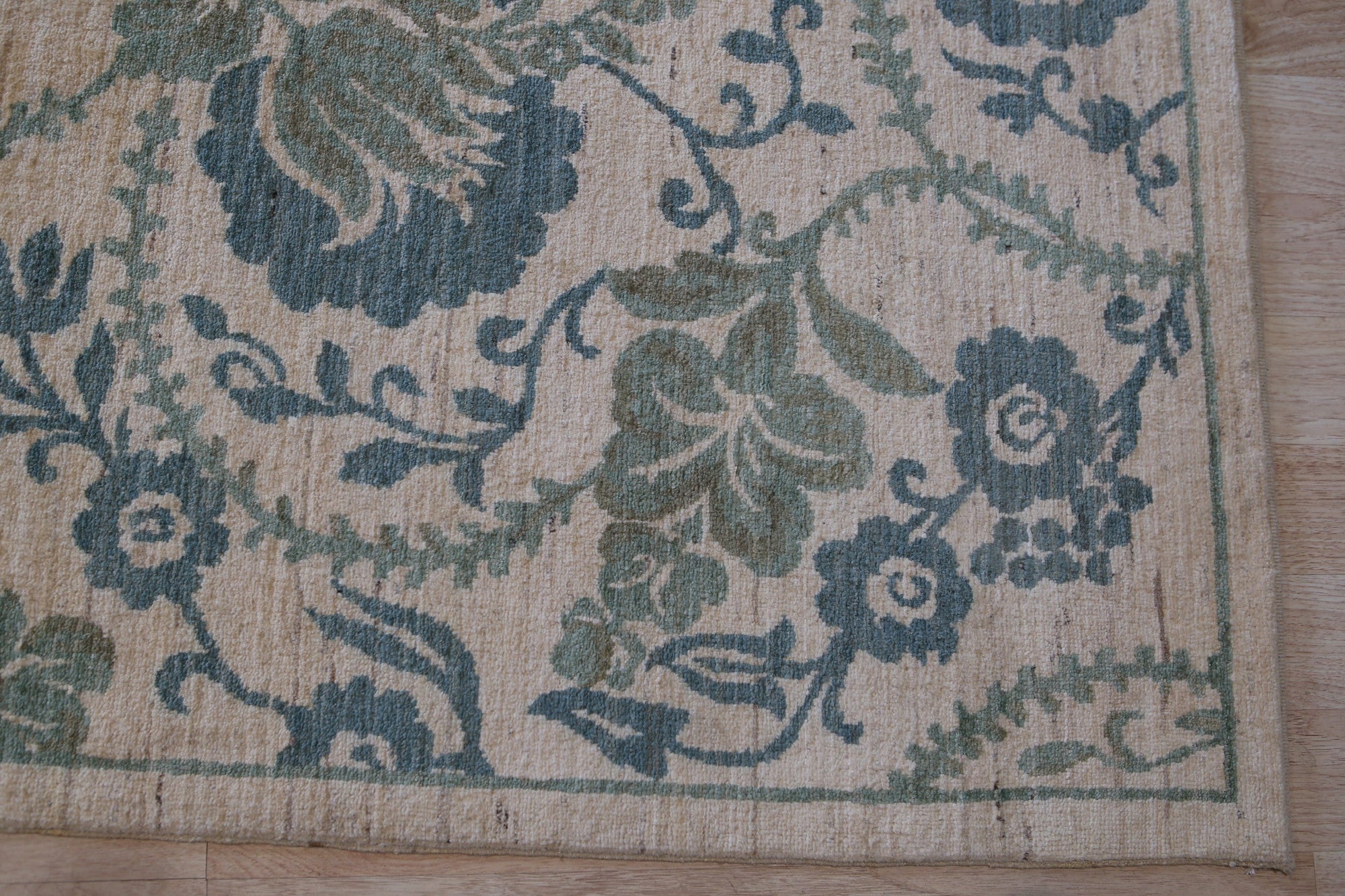 Afghan Floral Green Turkish Knot Handmade Wool Rug