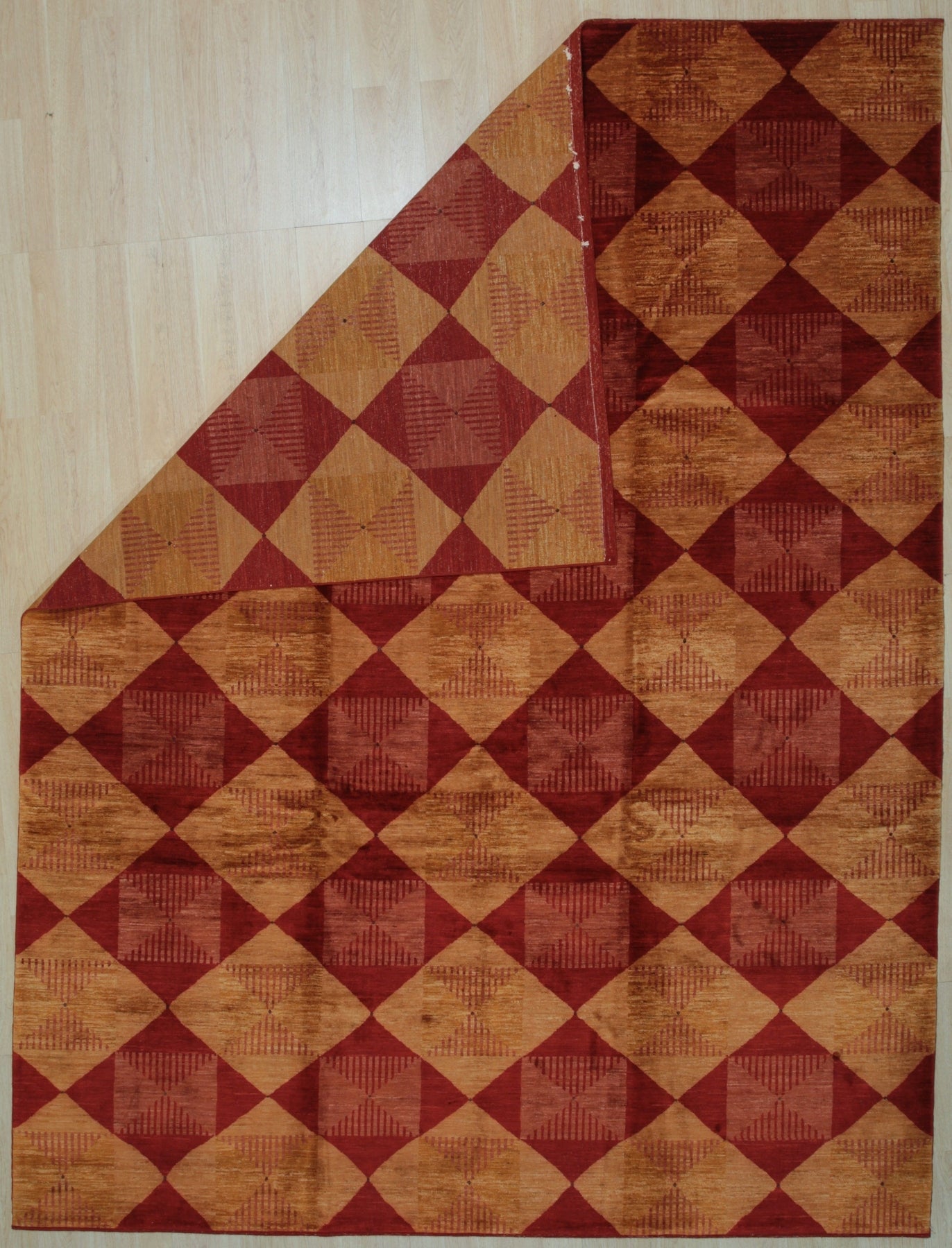 Red Afghan Geometric Artistry Turkish Knot Handmade Wool Rug