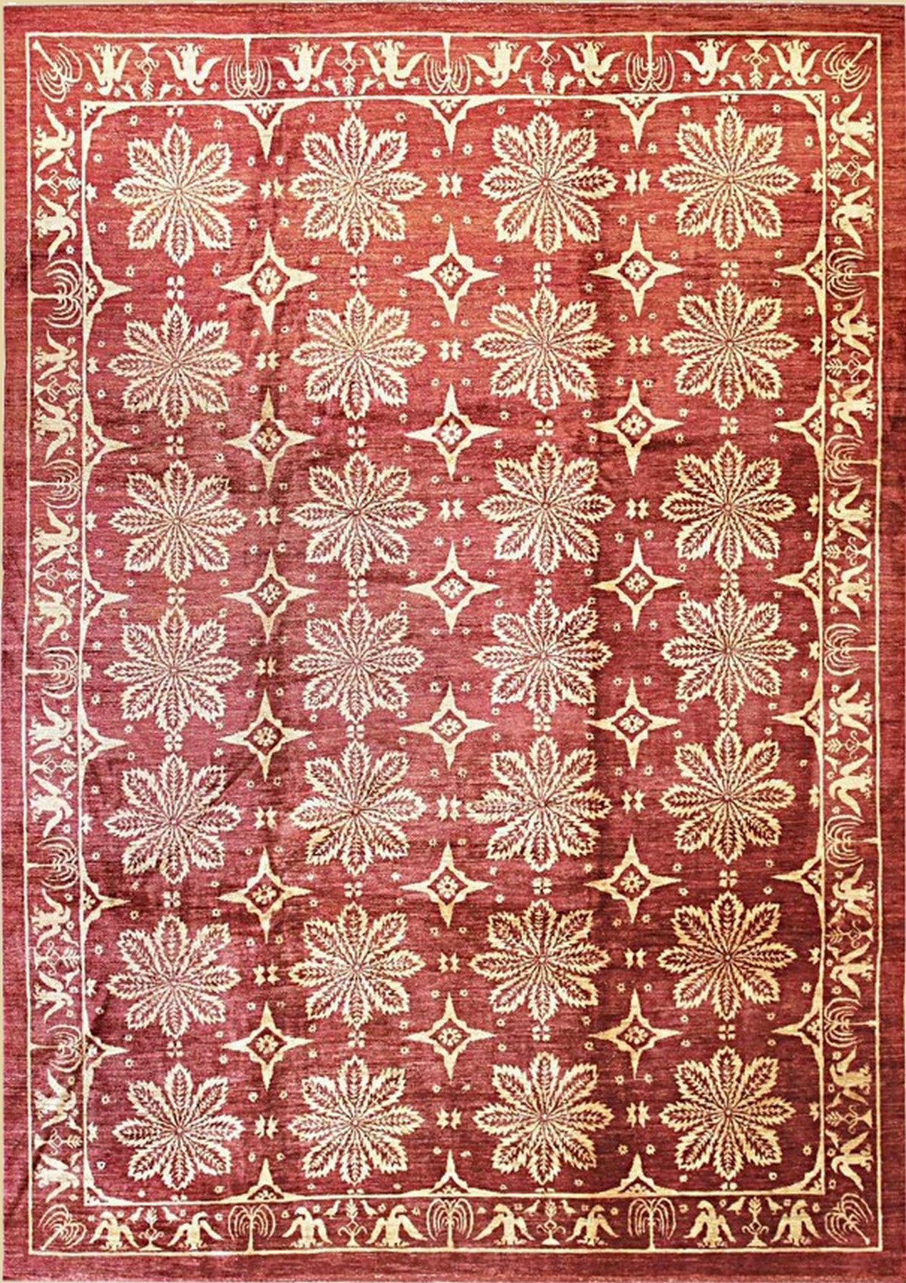 Afghan Starburst Garden Turkish Knot Handmade Wool Rug