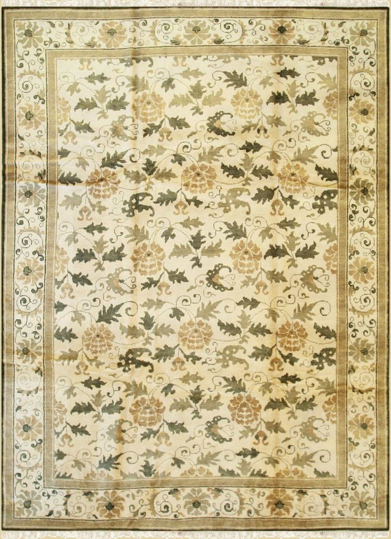 Charming Vibrant Beige Hand Knotted Wool Rug styled in a modern living room - area rug lifestyle photo