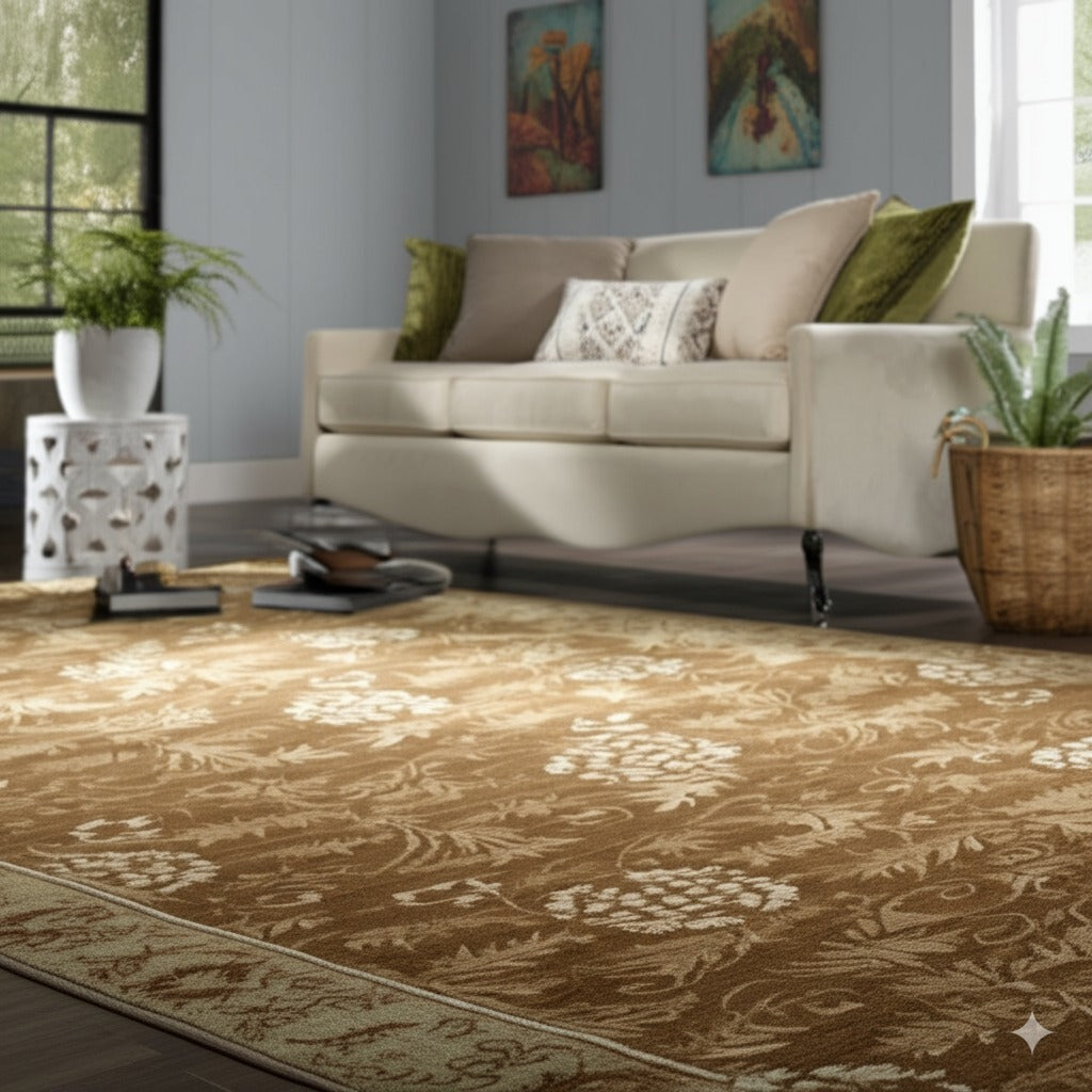 Handmade Wool Beige Transitional All Over Ningxia  Rug, Made in India - additional view