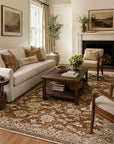 Handmade Wool Beige Transitional All Over NingxiaÂ  Rug, Made in India styled in a modern living room - area rug lifestyle photo