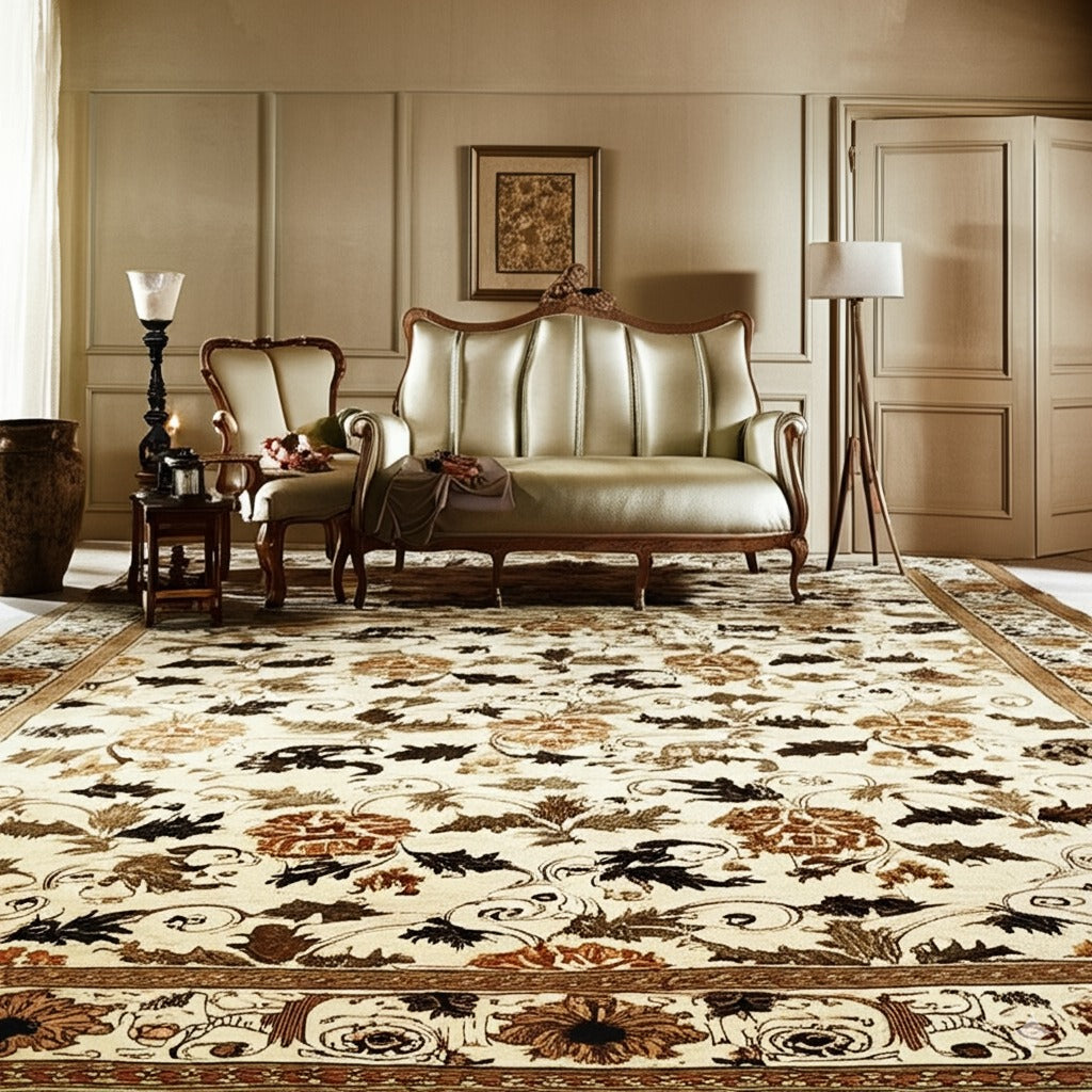 Handmade Wool Ivory Transitional All Over Ningxia  Rug, Made in India - additional view