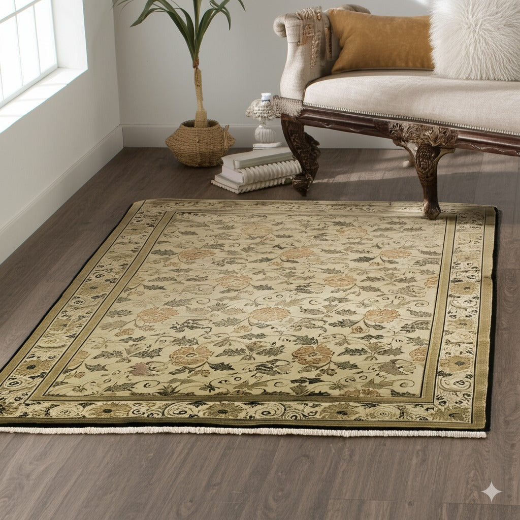 Handmade Wool Ivory Transitional All Over Ningxia  Rug, Made in India - additional view