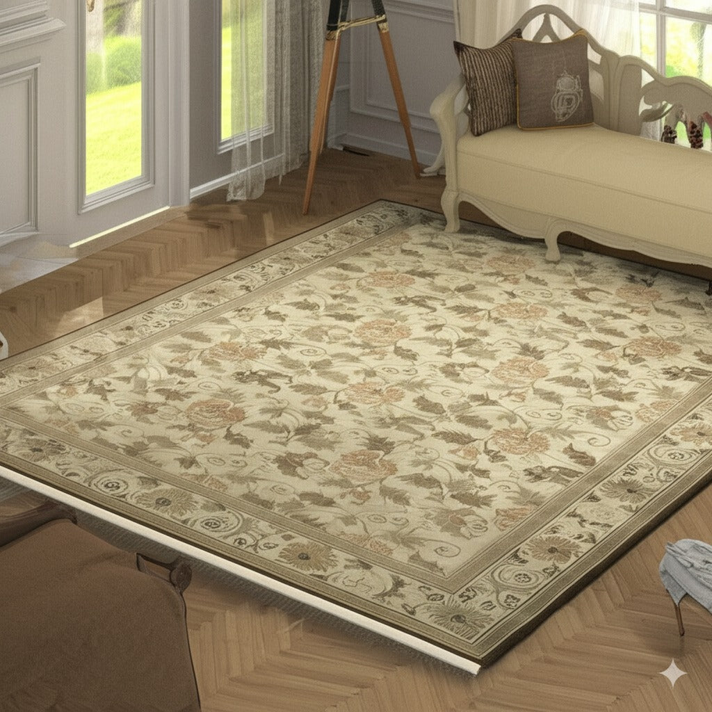 Handmade Wool Ivory Transitional All Over Ningxia  Rug, Made in India - additional view