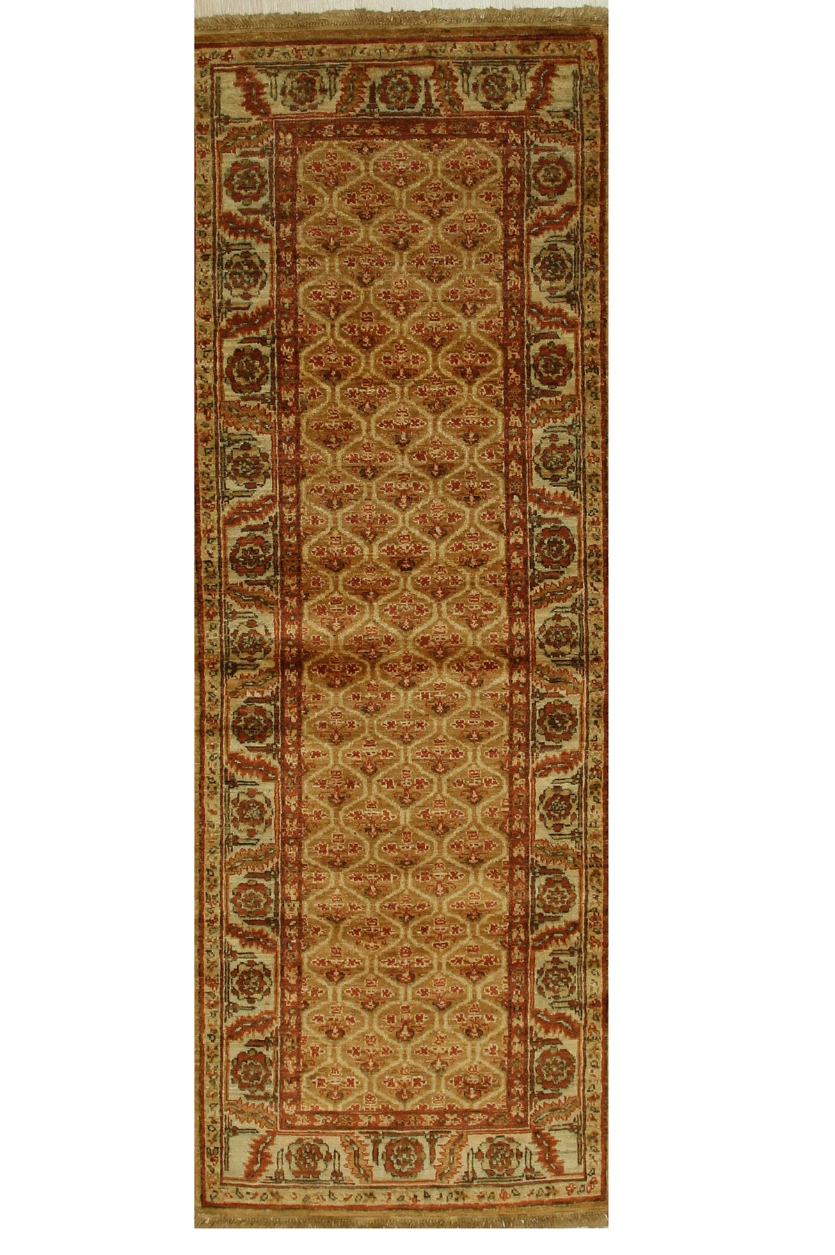 Giselle Zinnia Brown hand knotted wool rug, full view (photo shows the 2'9" x 8' runner of this design)