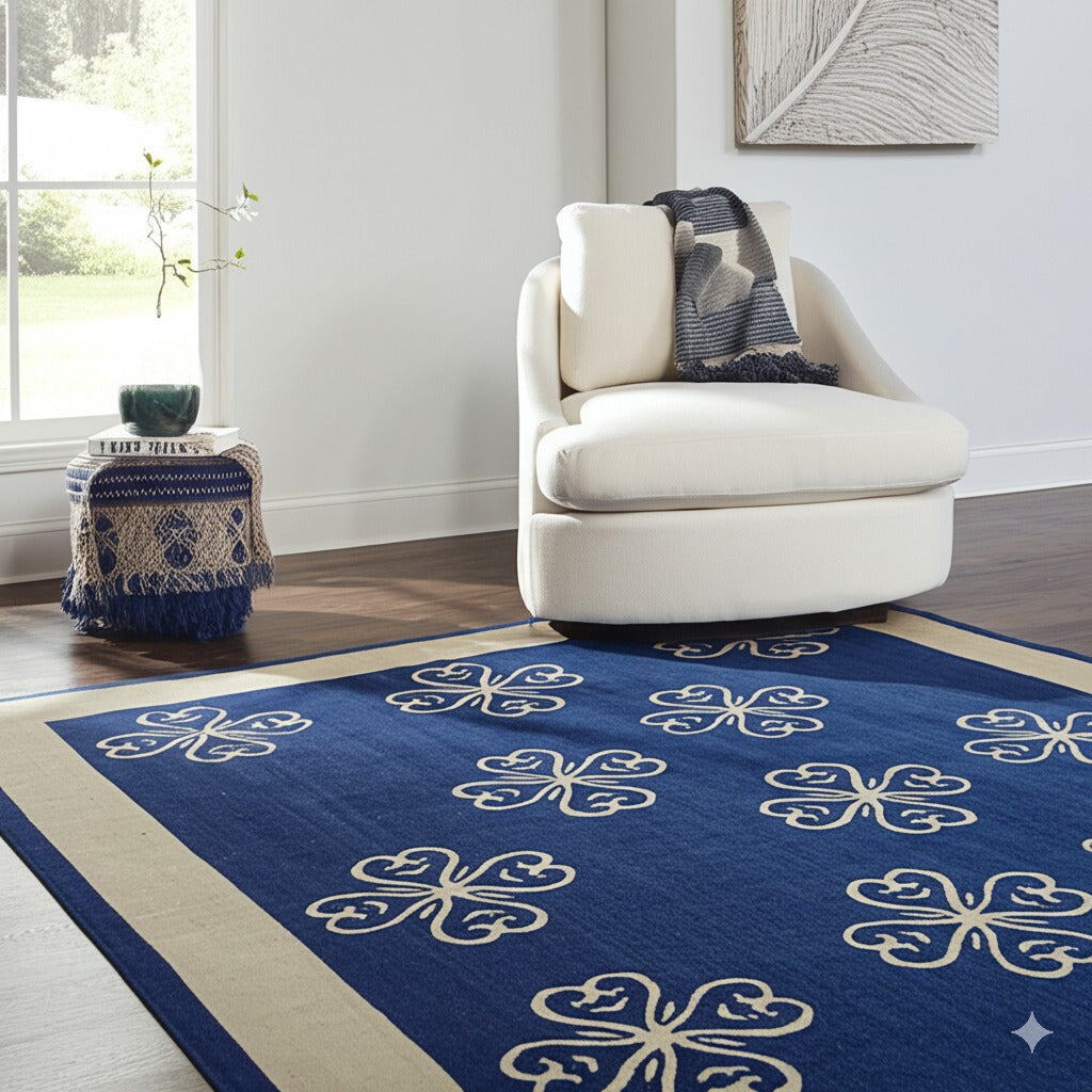 Handcrafted Exquisite Blue Flatweave Wool Rug